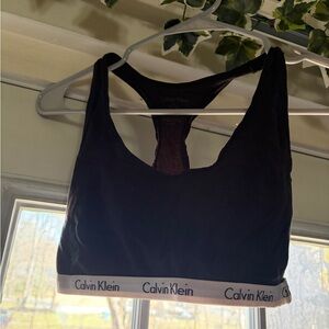 Calvin Klein Black Racerback Sports Bralette with Logo Band